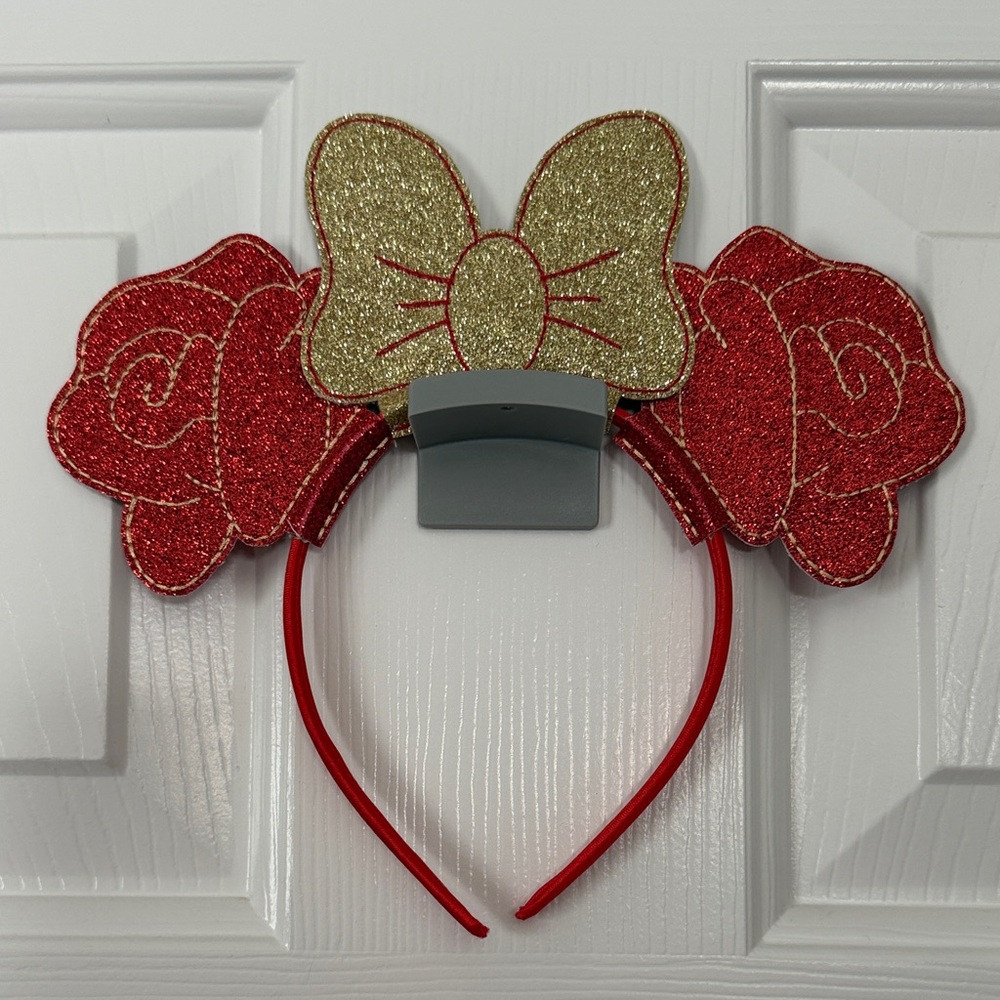 NWoT - Enchanted Princess Inspired Gold and Red Glitter Bow & Rose Headband